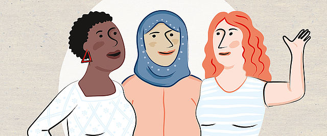 Drei Frauen aus unterschiedlichen Kulturkreisen
