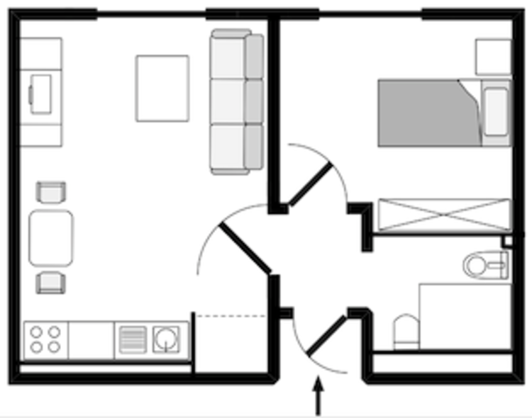 Grundriss 1,5 Zimmerwohnung