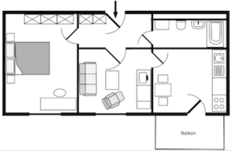 Grundriss der 2-Zimmer-Wohnung