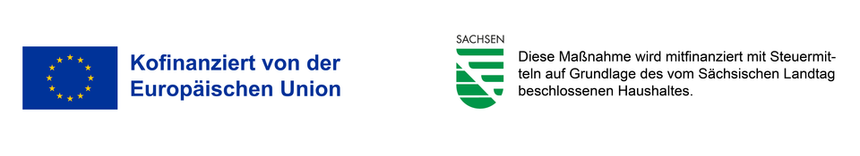 Logos von EU und Freistaat Sachsen mit Förderhinweis